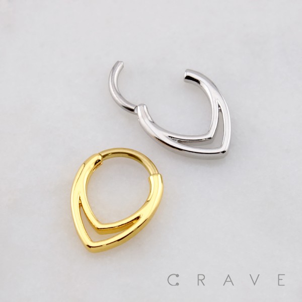 DOUBLE LINED TEARDROP CHEVRON 316L SURGICAL STEEL SEPTUM HINGED SEGMENT RING